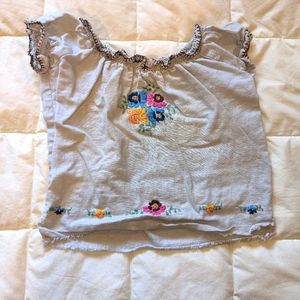 Toddler girls' designer linen-cotton top with embroidery
